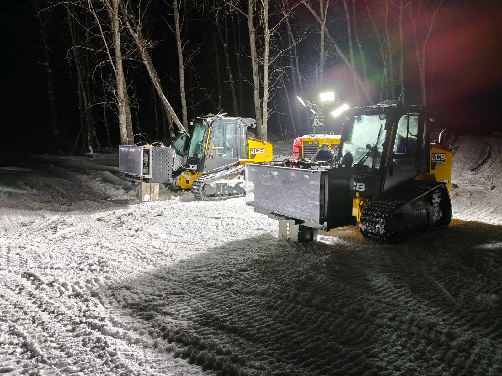 Low impact seismic unit at a bush staging site at night